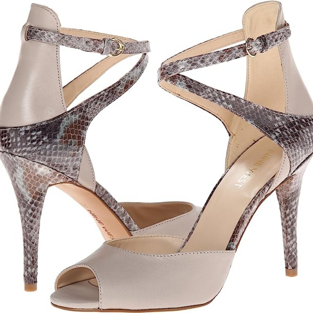 Nine West Doreen Leather Snakeskin Pattern Sandals with Ankle Strap Size 7